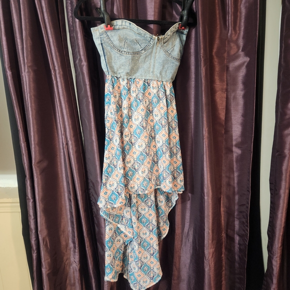 Rue21 Denim and Patterned Strapless Dress - Picture 9 of 16